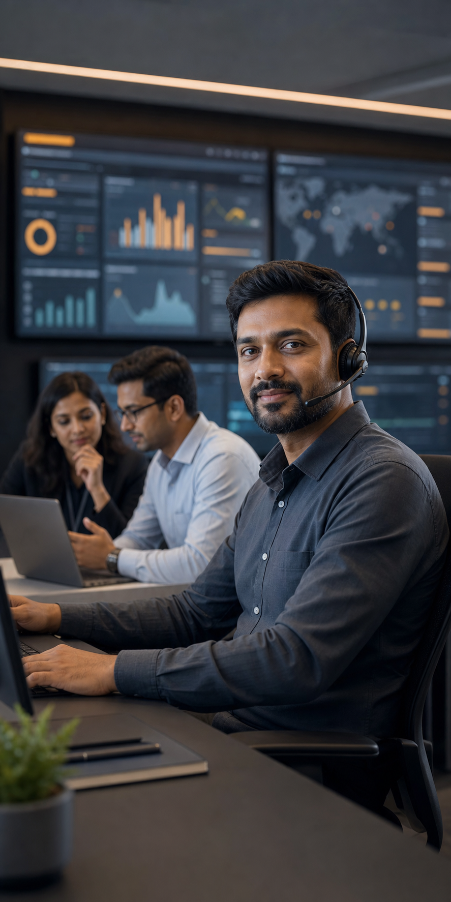 Customer service team coordinating connected field and support operations
