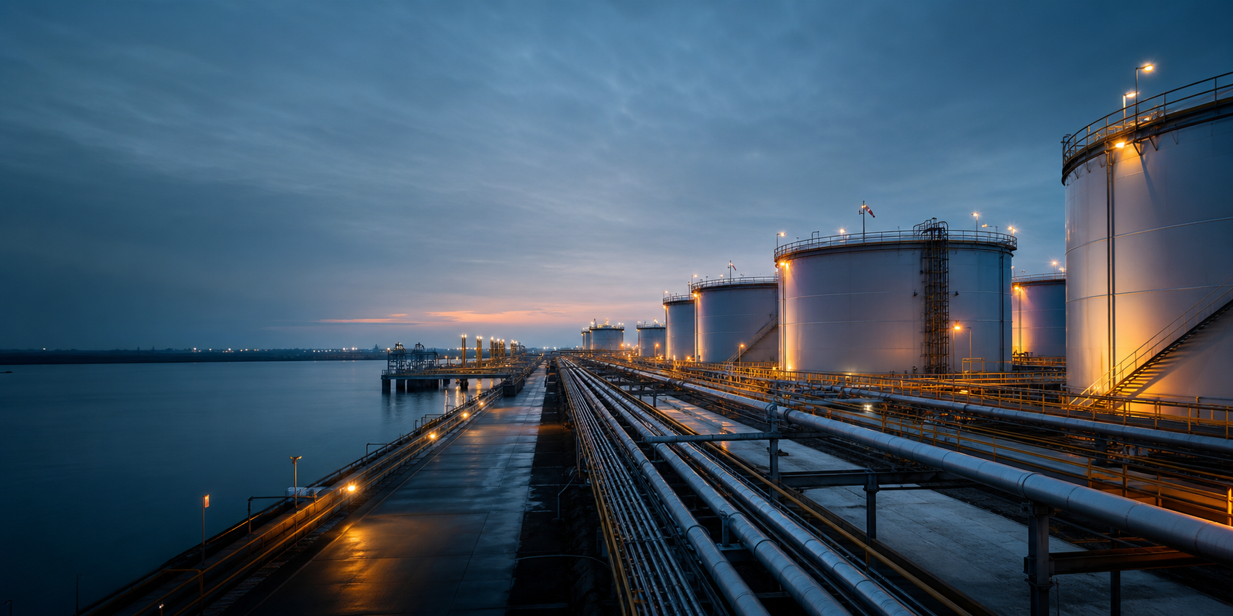 Modern fuel terminal with storage tanks, pipelines and loading infrastructure