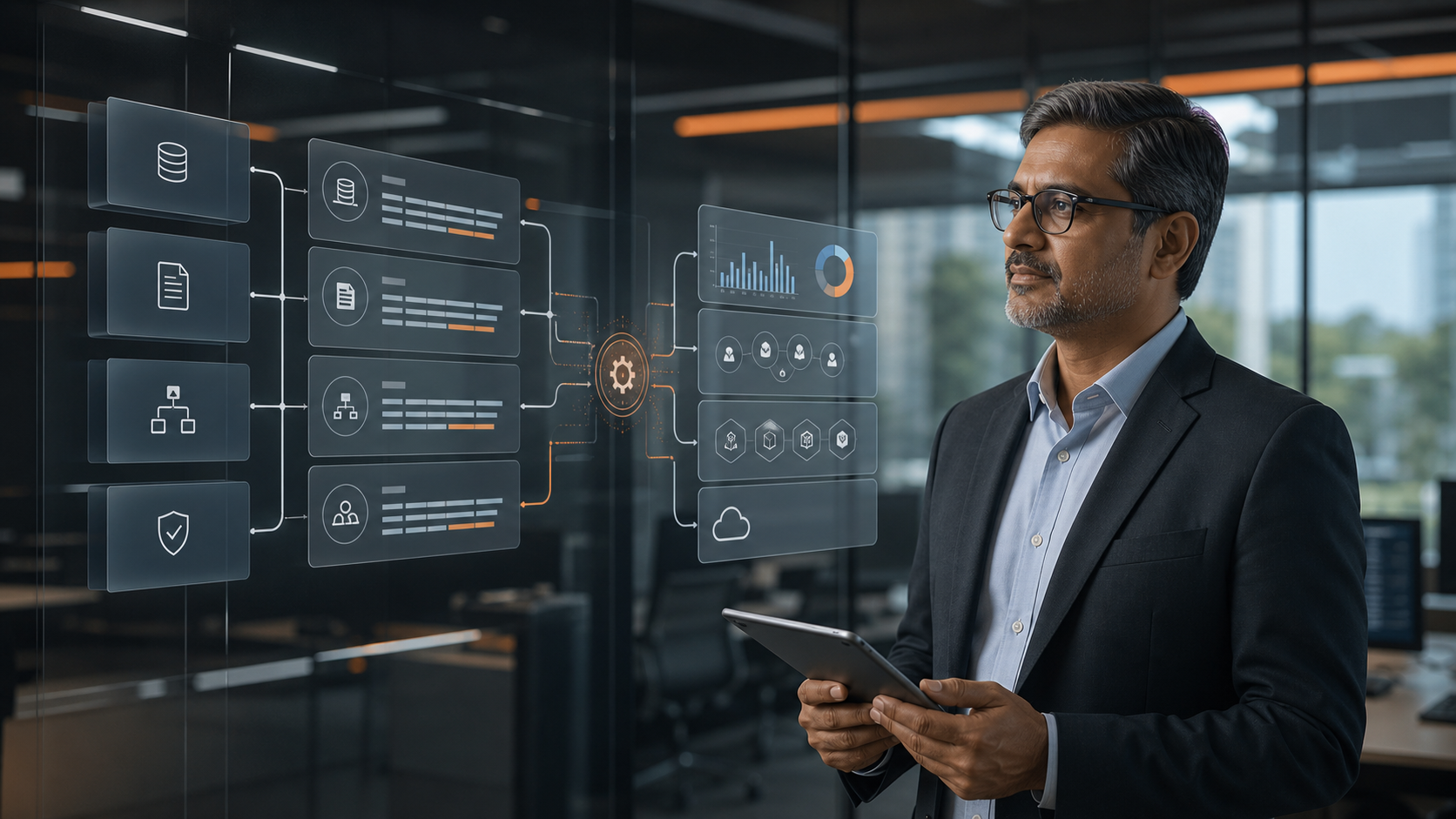 Enterprise leader guiding a controlled transition from legacy systems to modern connected applications
